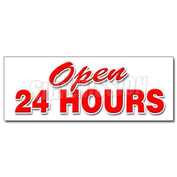 OPEN 24 HOURS DECAL sticker service store restaurant bar, D-24 Open 24 Hours